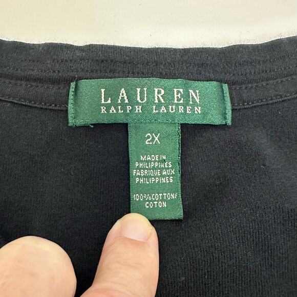 Lauren Ralph Lauren 2X Black V-Neck 3 Button Henley Top - Picture 4 of 10